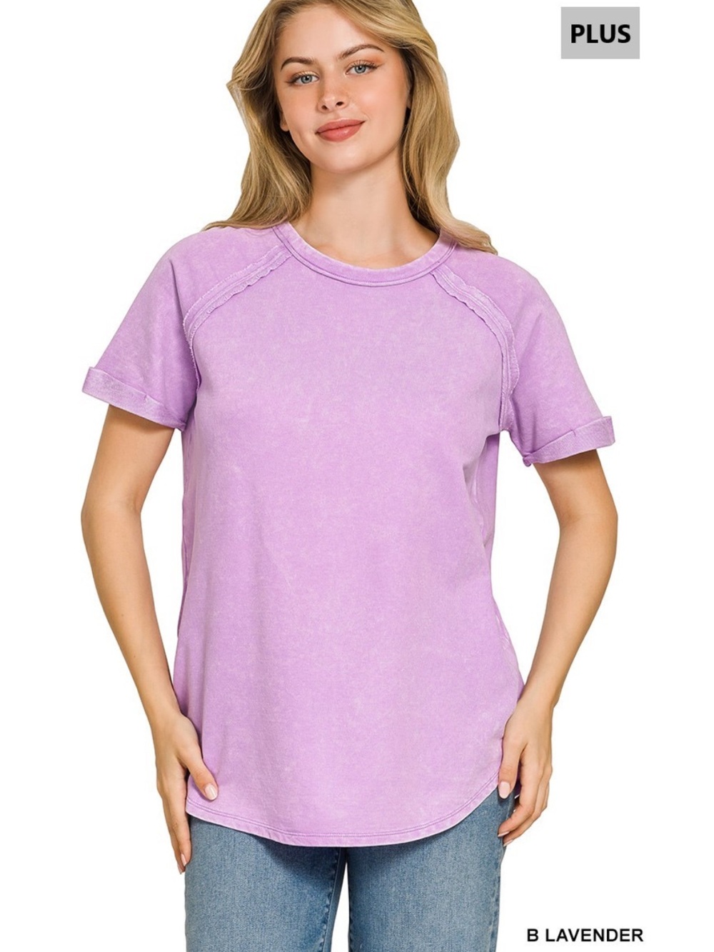 Zenana Lavender French Terry Cotton Short Sleeve Top
